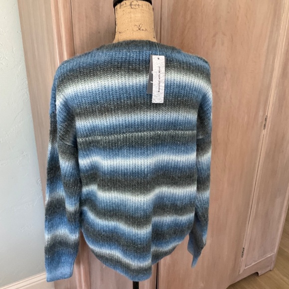 NWT Belle Belldini striped sweater wool blend ombré blue gray nautical boho L - Picture 11 of 16